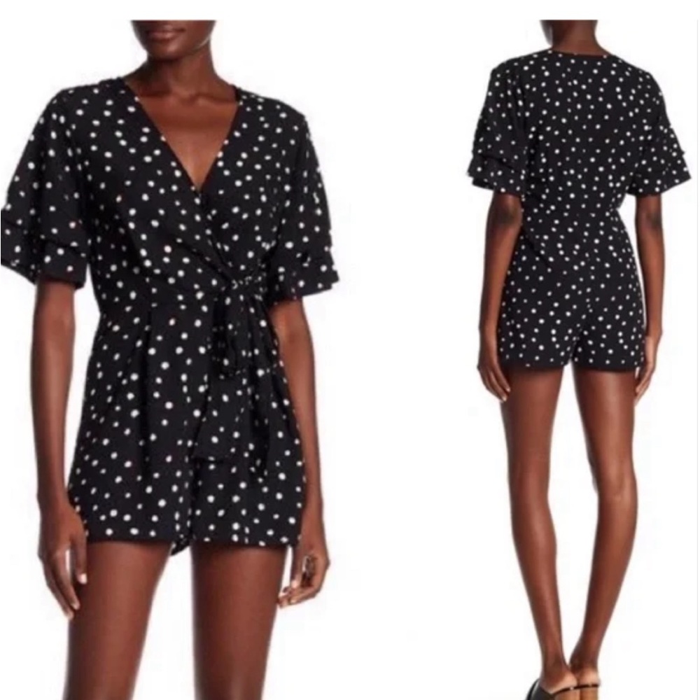 19 Cooper Black Polka Dot Wrap-Up Romper | Medium